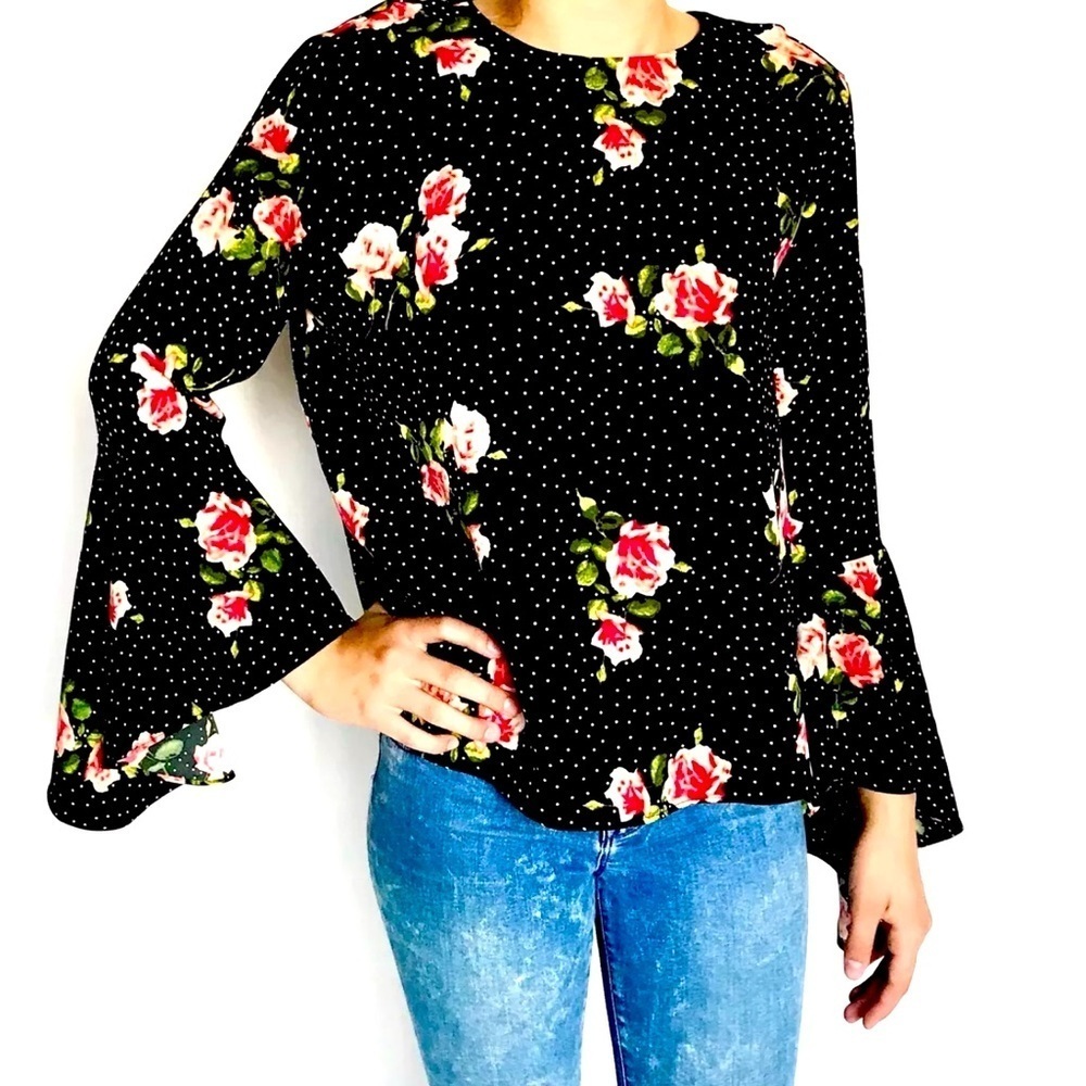 Catherine Malandrino Floral Polka Dot Flare Sleeve Top Size Medium NWT